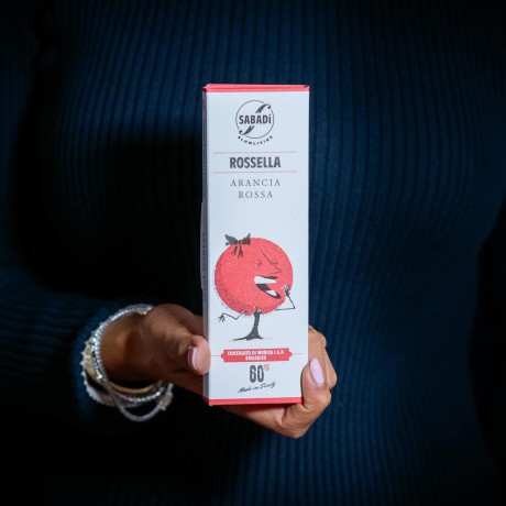 “Rossella” - organic PGI Modica chocolate with red orange peels - 50 gr